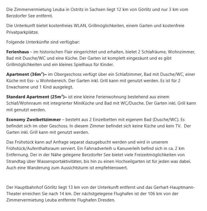 Zimmervermietung Leuba Ostritz